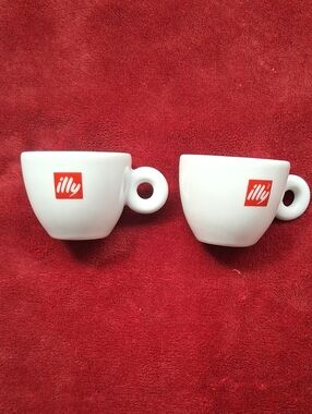 illy White Espresso Cups with Red Logo - Set of 2